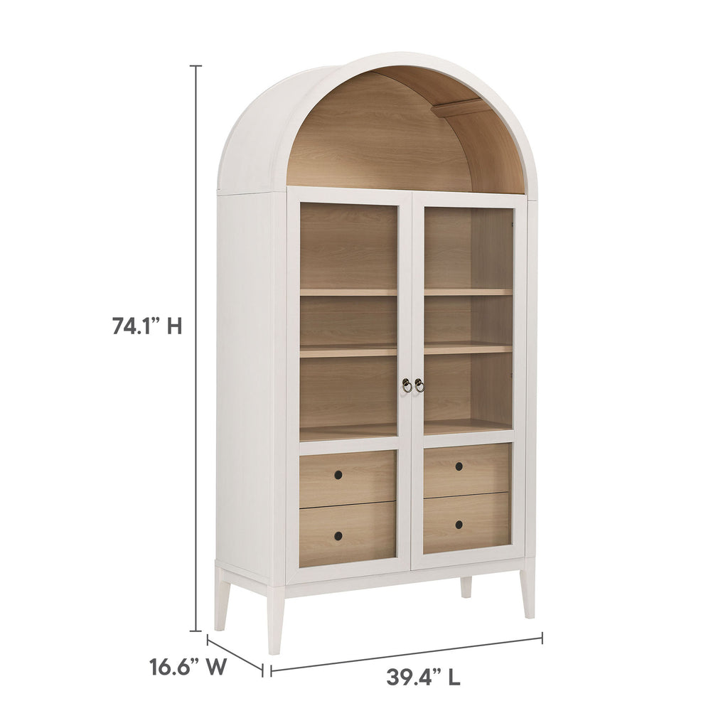 Nolan 74" Tall Wide Arched Storage Display Cabinet - Ivory Oak