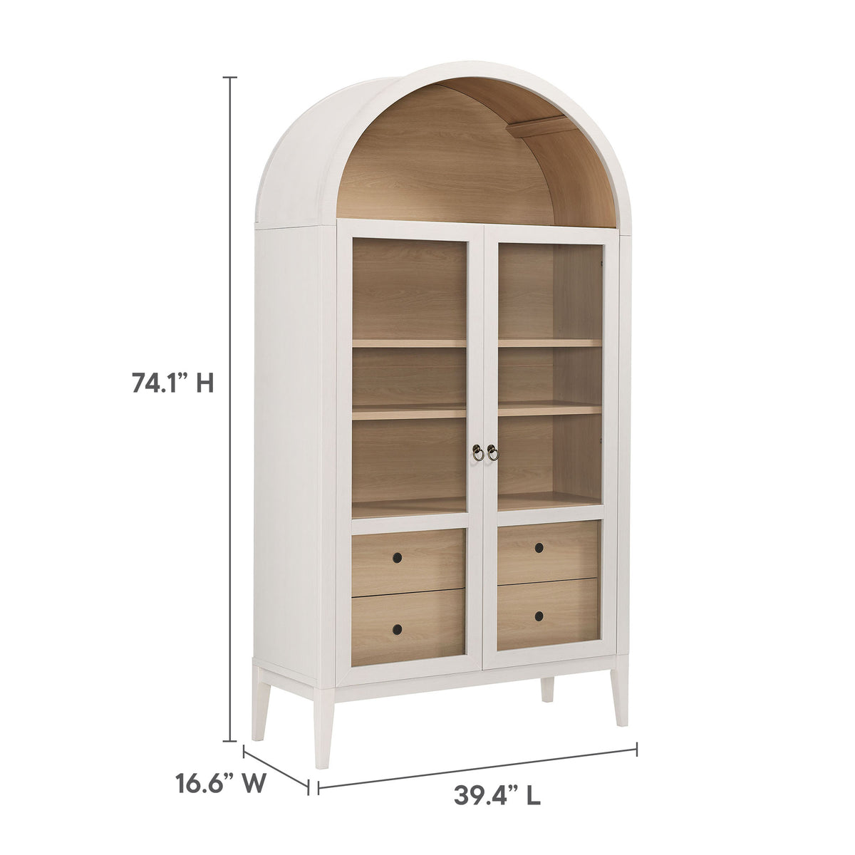 Nolan 74" Tall Wide Arched Storage Display Cabinet - Ivory Oak
