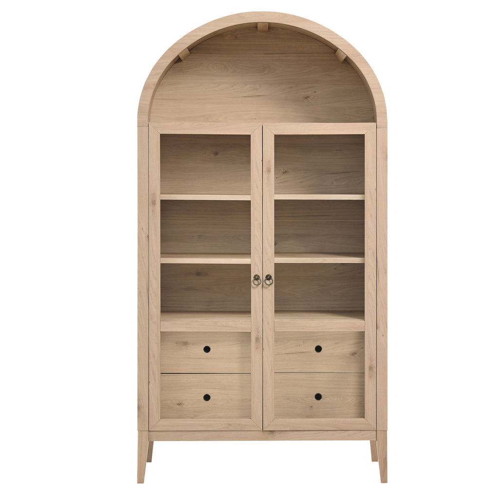 Nolan 74" Tall Wide Arched Storage Display Cabinet - Light Oak