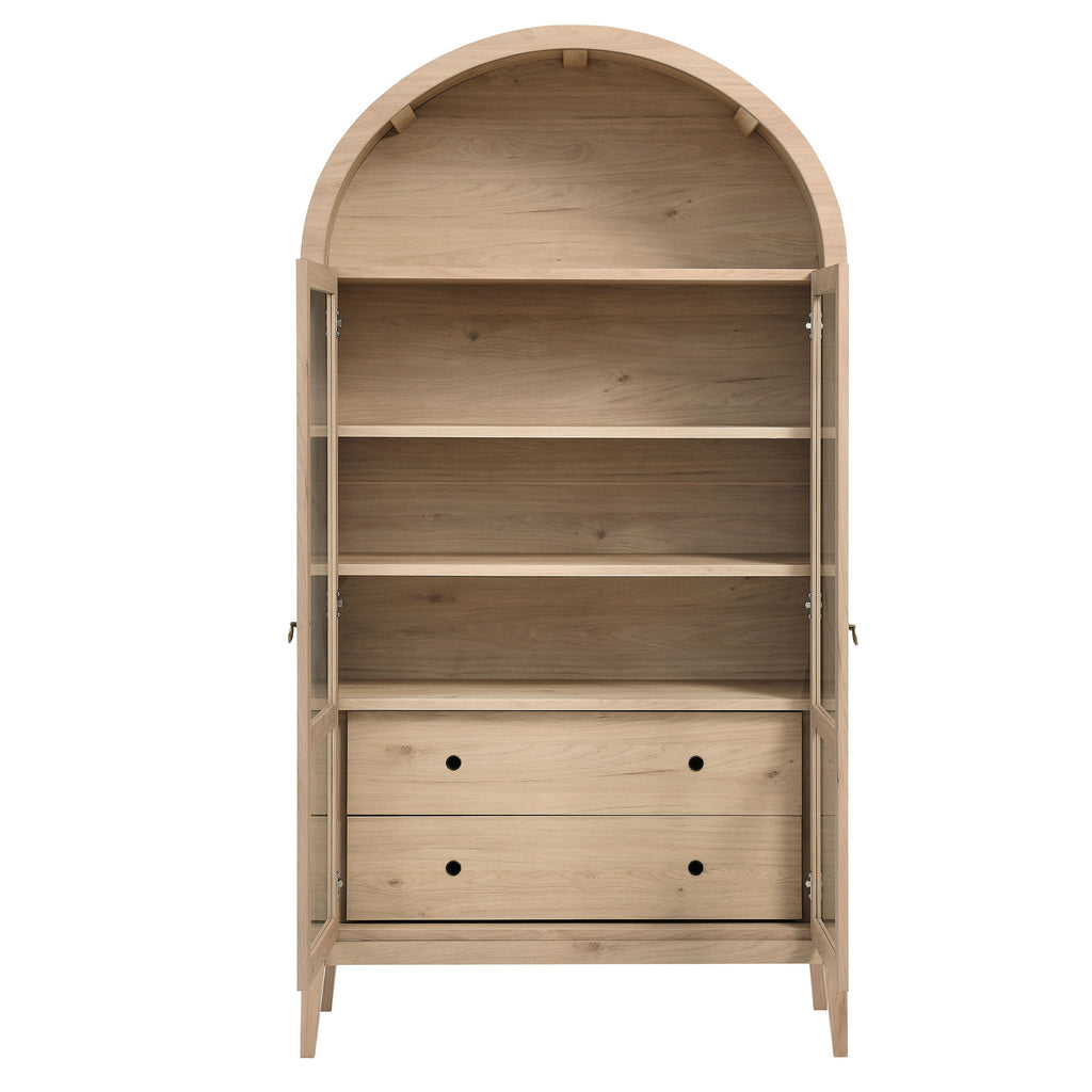 Nolan 74" Tall Wide Arched Storage Display Cabinet - Light Oak