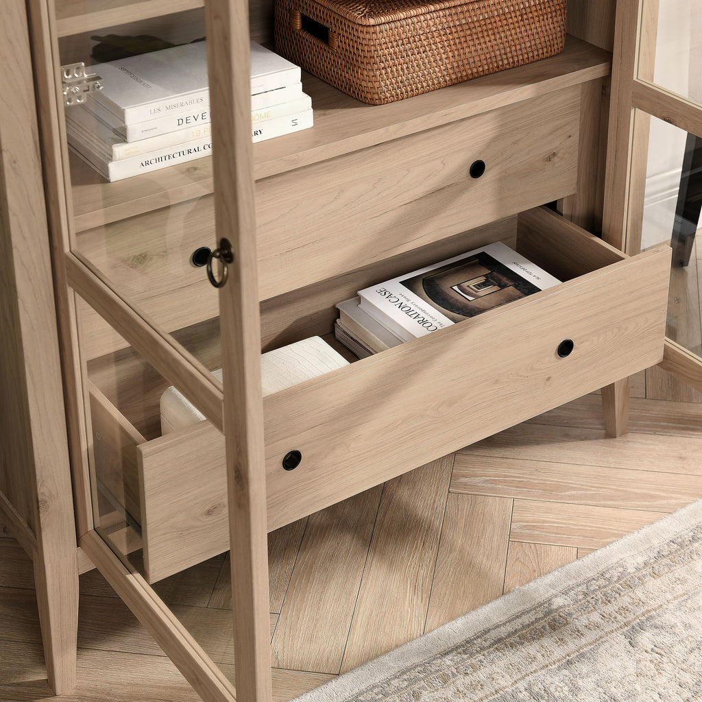 Nolan 74" Tall Wide Arched Storage Display Cabinet - Light Oak
