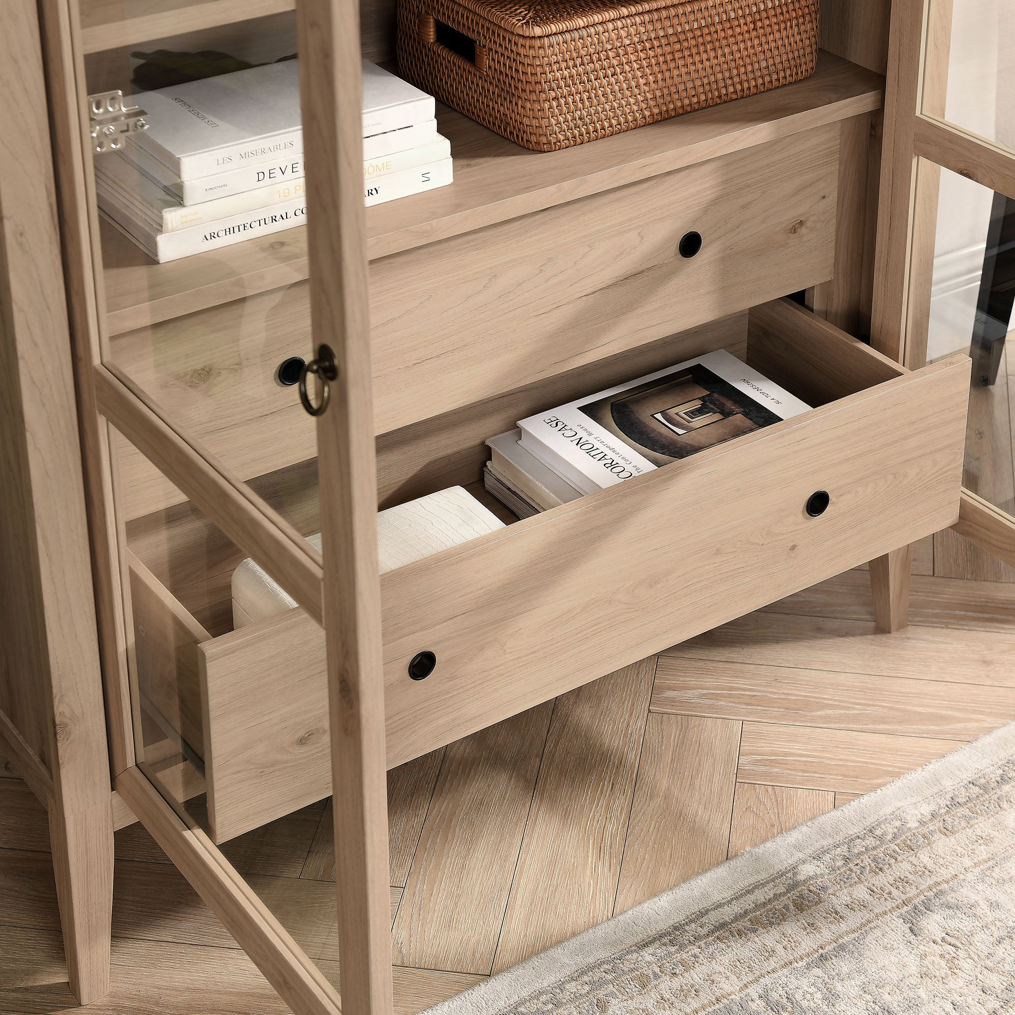 Nolan 74" Tall Wide Arched Storage Display Cabinet - Light Oak