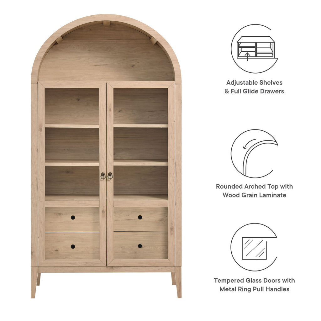 Nolan 74" Tall Wide Arched Storage Display Cabinet - Light Oak