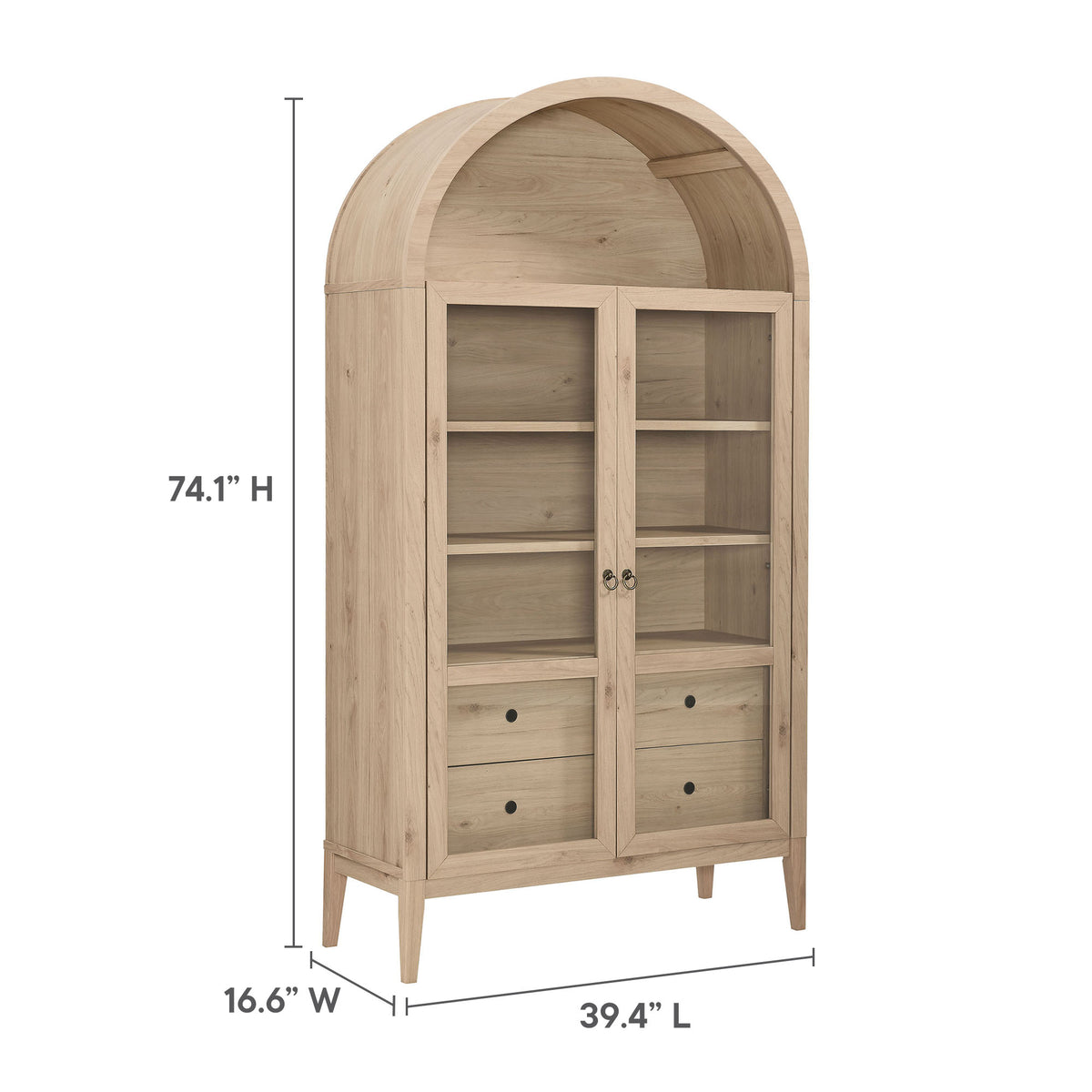 Nolan 74" Tall Wide Arched Storage Display Cabinet - Light Oak