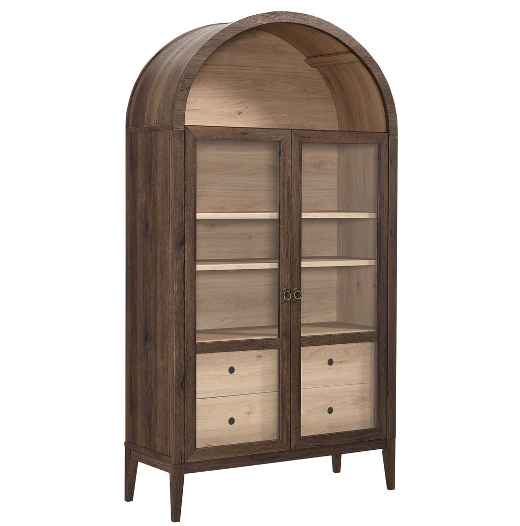 Nolan 74" Tall Wide Arched Storage Display Cabinet - Walnut Light Oak