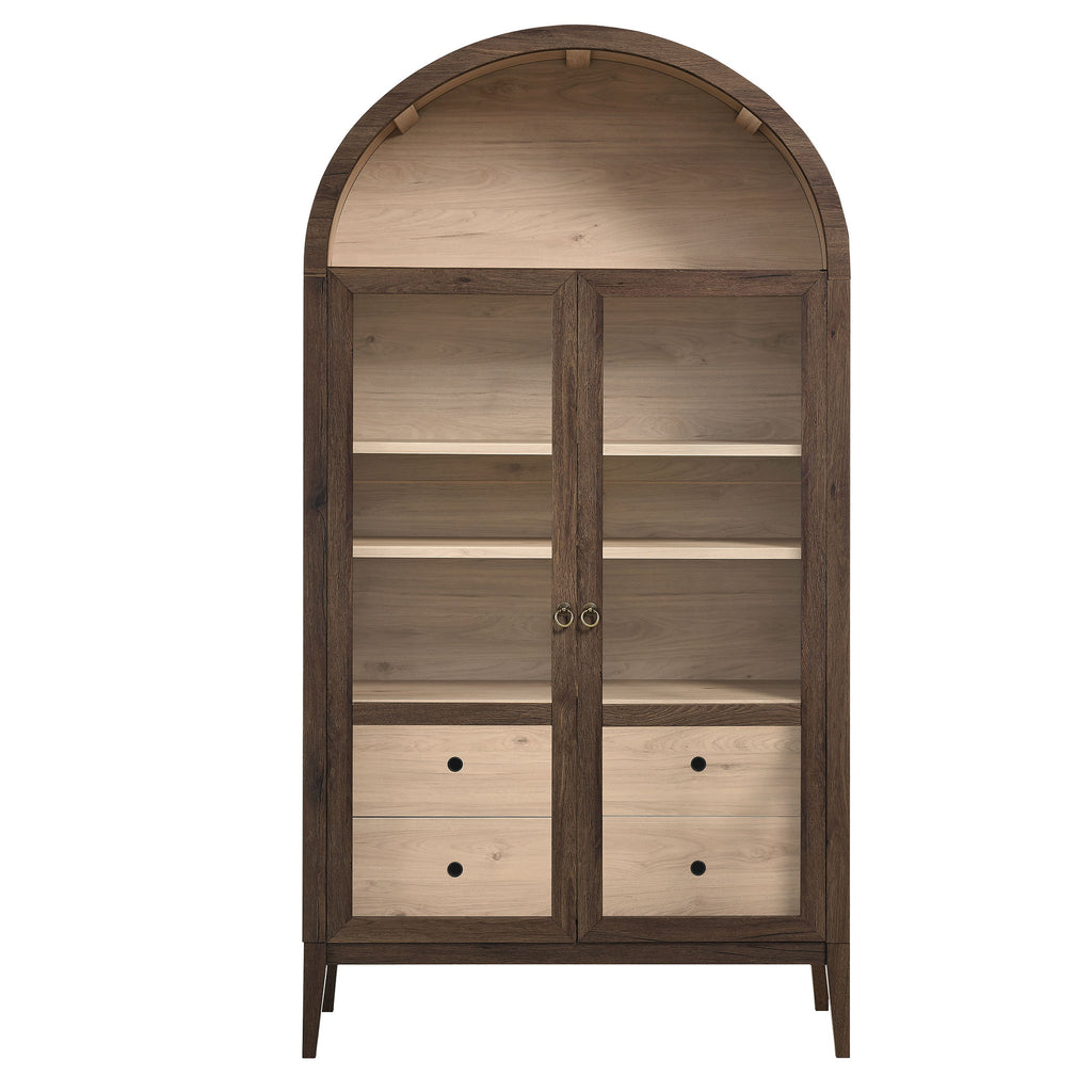 Nolan 74" Tall Wide Arched Storage Display Cabinet - Walnut Light Oak