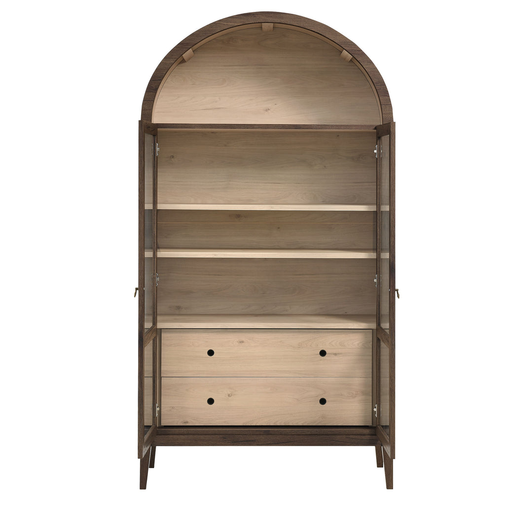 Nolan 74" Tall Wide Arched Storage Display Cabinet - Walnut Light Oak