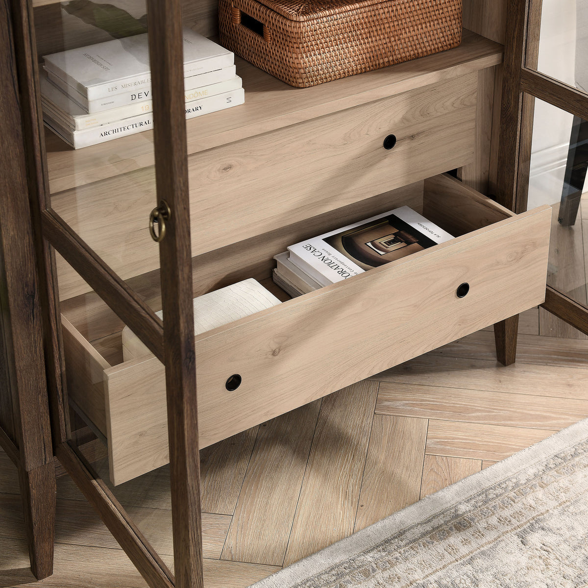 Nolan 74" Tall Wide Arched Storage Display Cabinet - Walnut Light Oak
