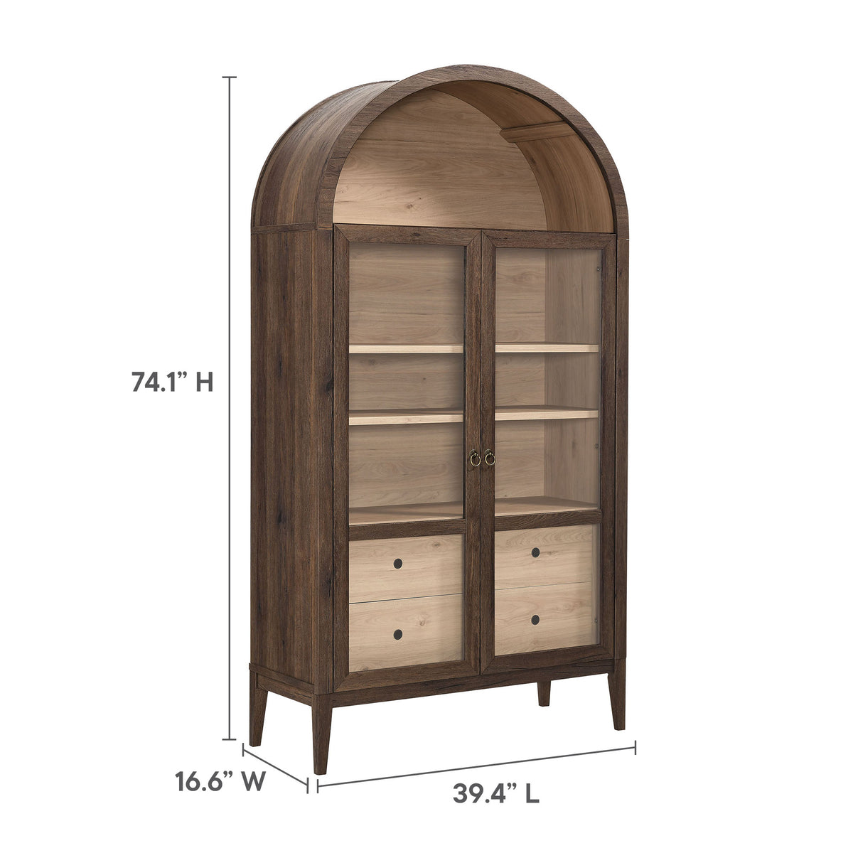 Nolan 74" Tall Wide Arched Storage Display Cabinet - Walnut Light Oak