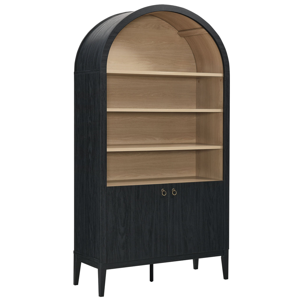 Nolan 74" Tall Wide Arched Storage Display Cabinet Bookshelf - Black Oak