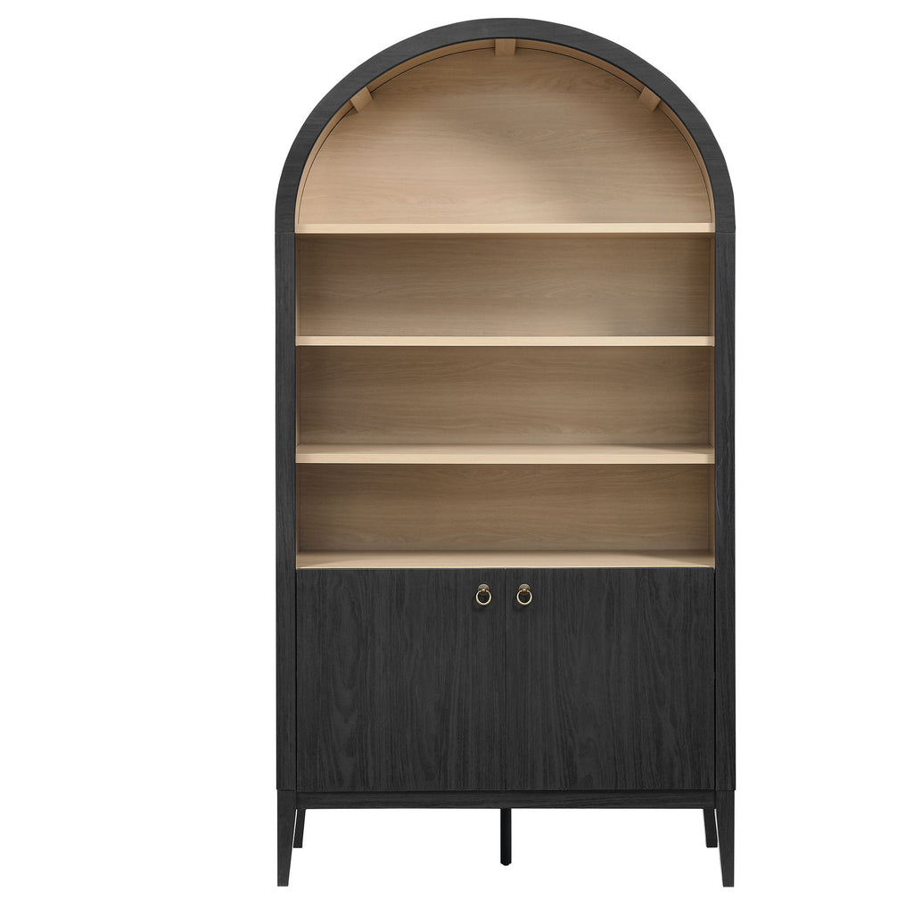 Nolan 74" Tall Wide Arched Storage Display Cabinet Bookshelf - Black Oak