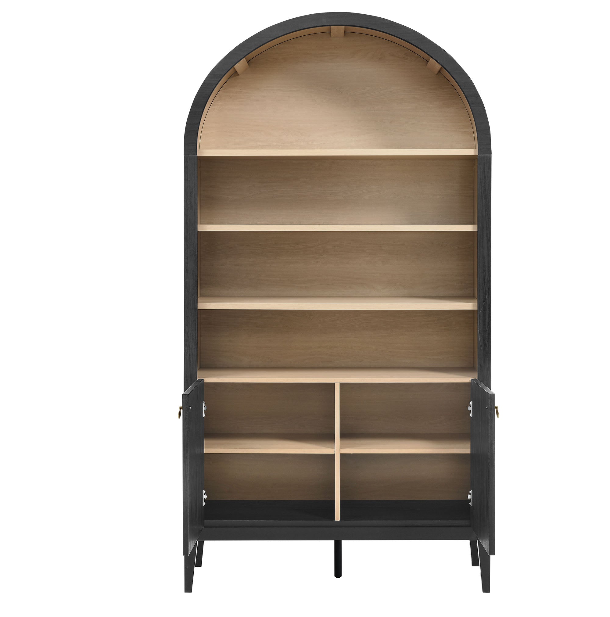Nolan 74" Tall Wide Arched Storage Display Cabinet Bookshelf - Black Oak