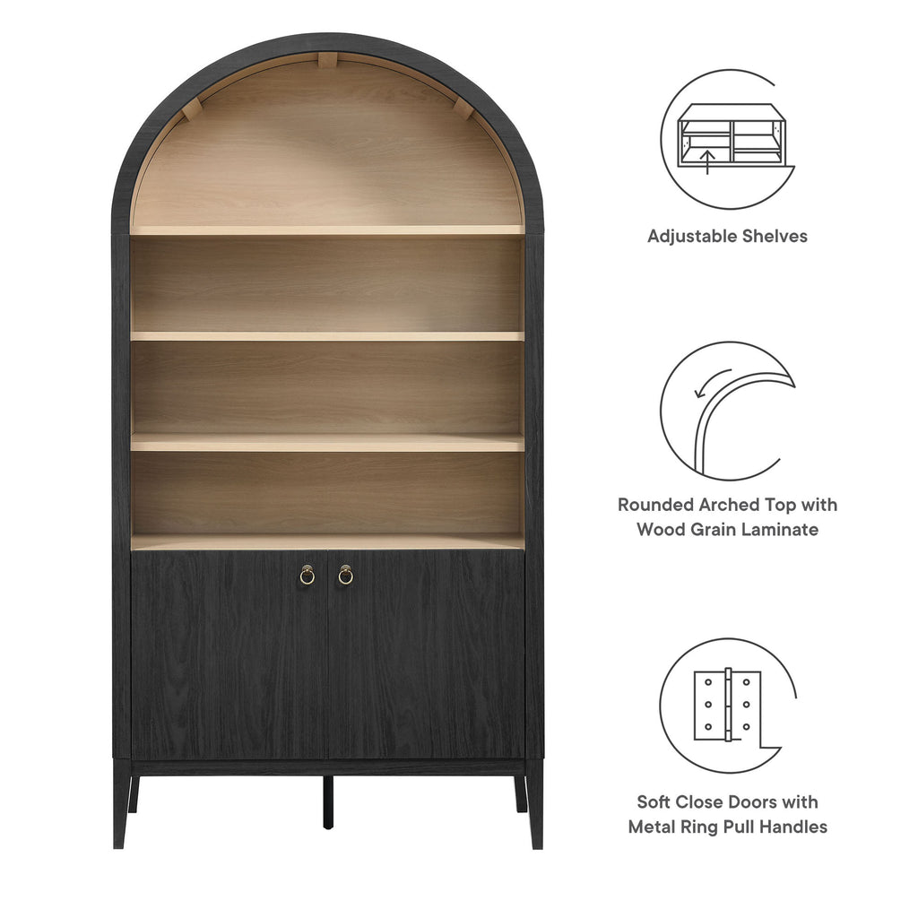 Nolan 74" Tall Wide Arched Storage Display Cabinet Bookshelf - Black Oak