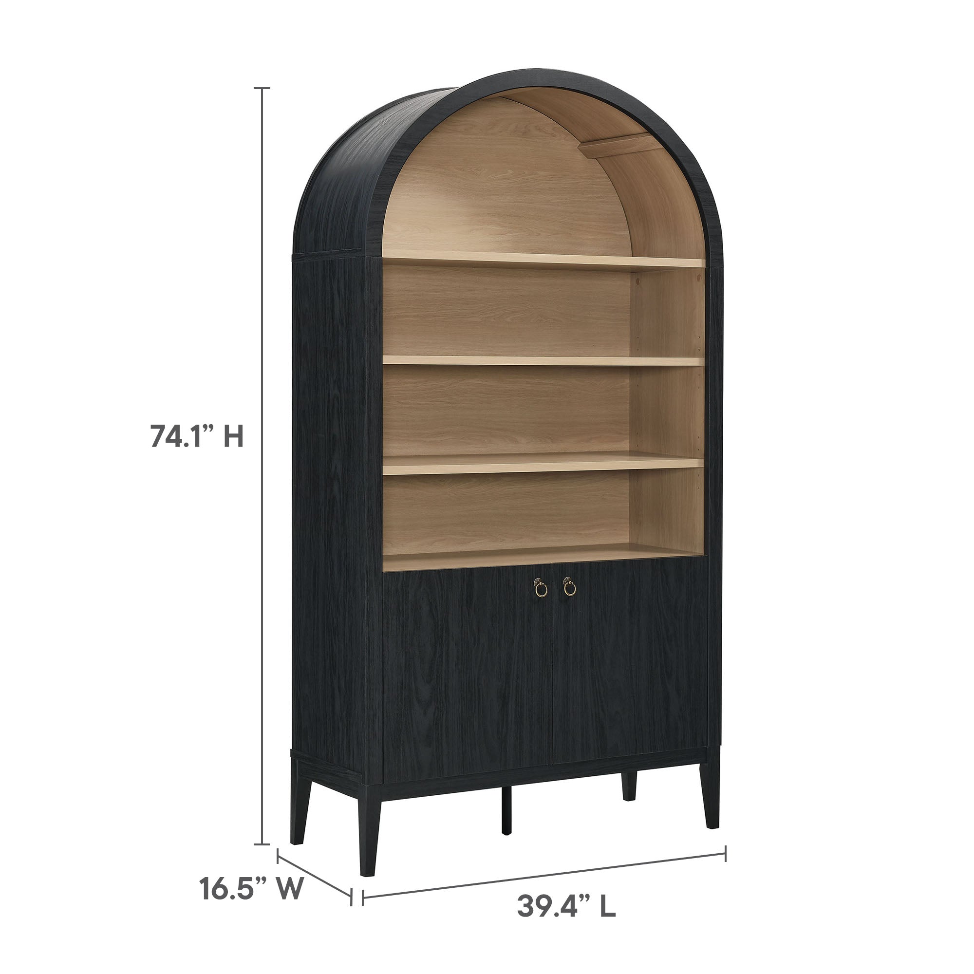 Nolan 74" Tall Wide Arched Storage Display Cabinet Bookshelf - Black Oak