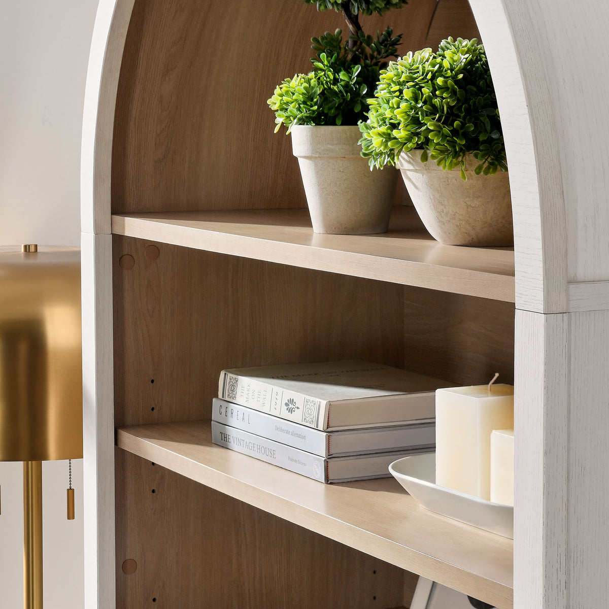 Nolan 74" Tall Wide Arched Storage Display Cabinet Bookshelf - Ivory Oak