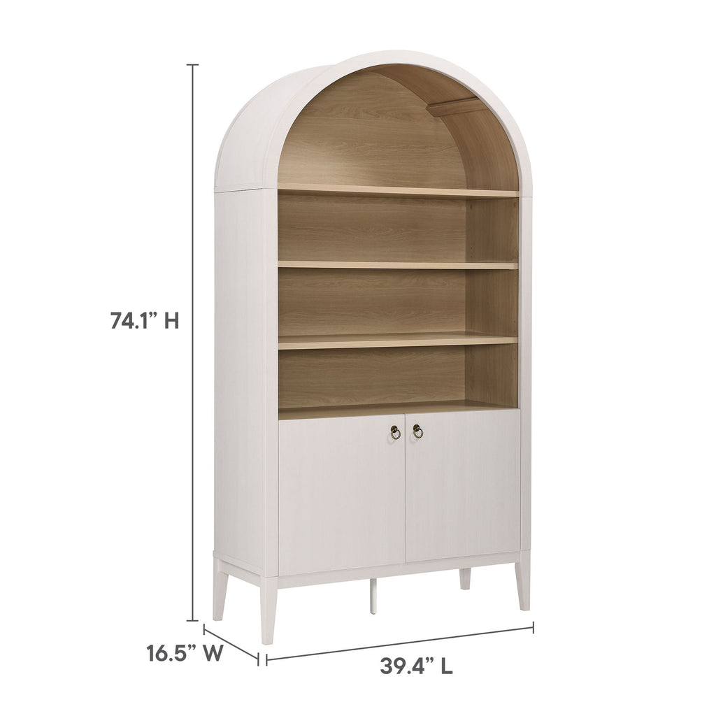 Nolan 74" Tall Wide Arched Storage Display Cabinet Bookshelf - Ivory Oak