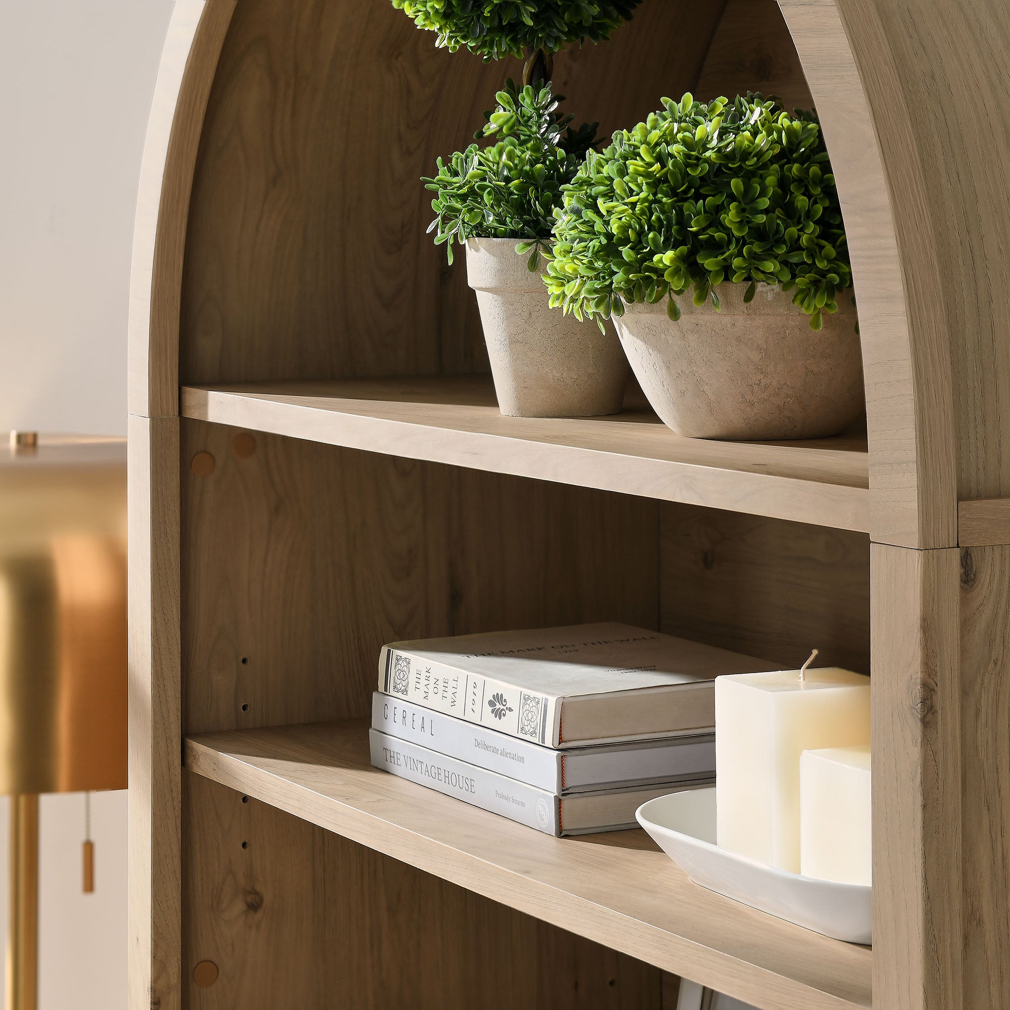 Nolan 74" Tall Wide Arched Storage Display Cabinet Bookshelf - Light Oak