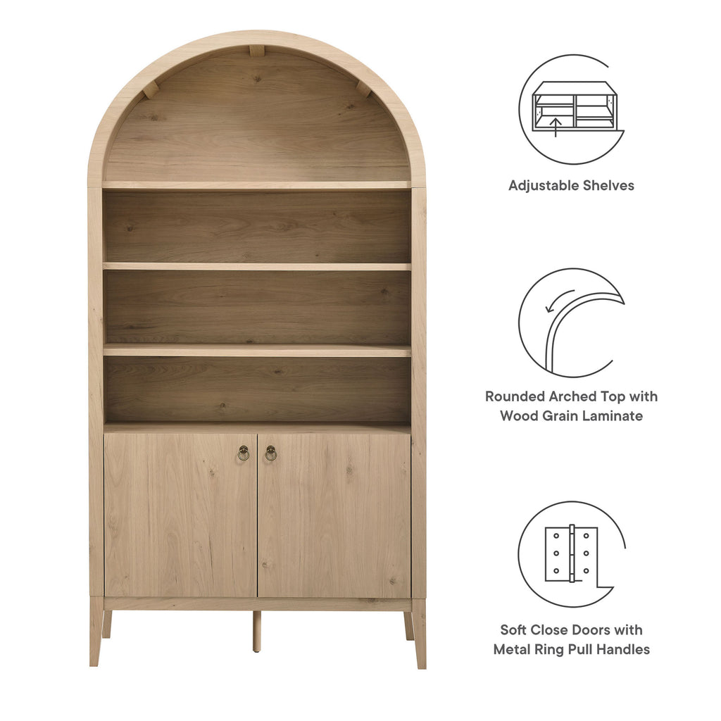 Nolan 74" Tall Wide Arched Storage Display Cabinet Bookshelf - Light Oak