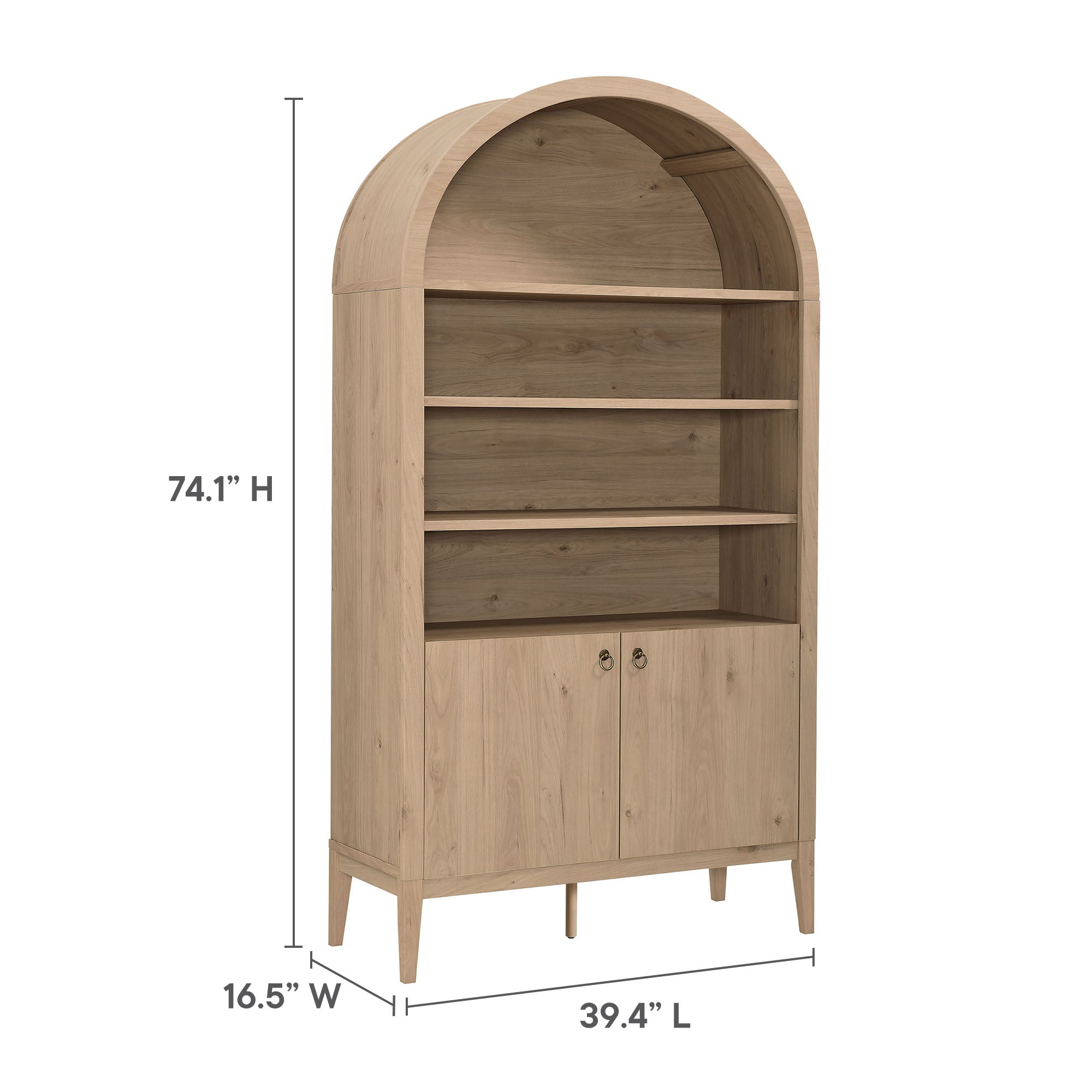 Nolan 74" Tall Wide Arched Storage Display Cabinet Bookshelf - Light Oak