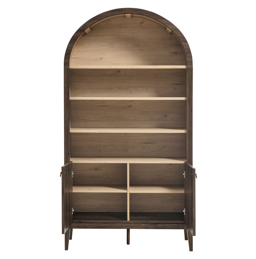 Nolan 74" Tall Wide Arched Storage Display Cabinet Bookshelf - Dark Walnut