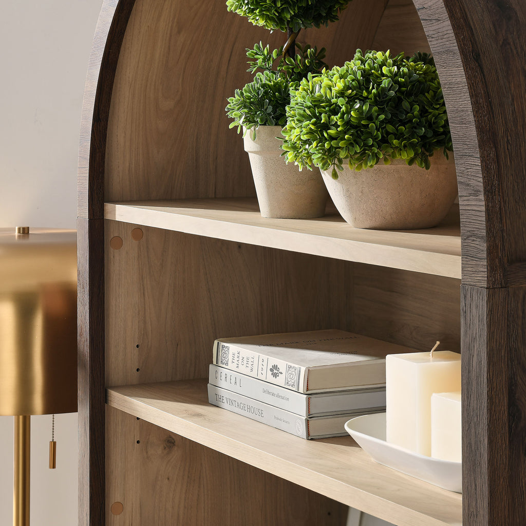 Nolan 74" Tall Wide Arched Storage Display Cabinet Bookshelf - Dark Walnut