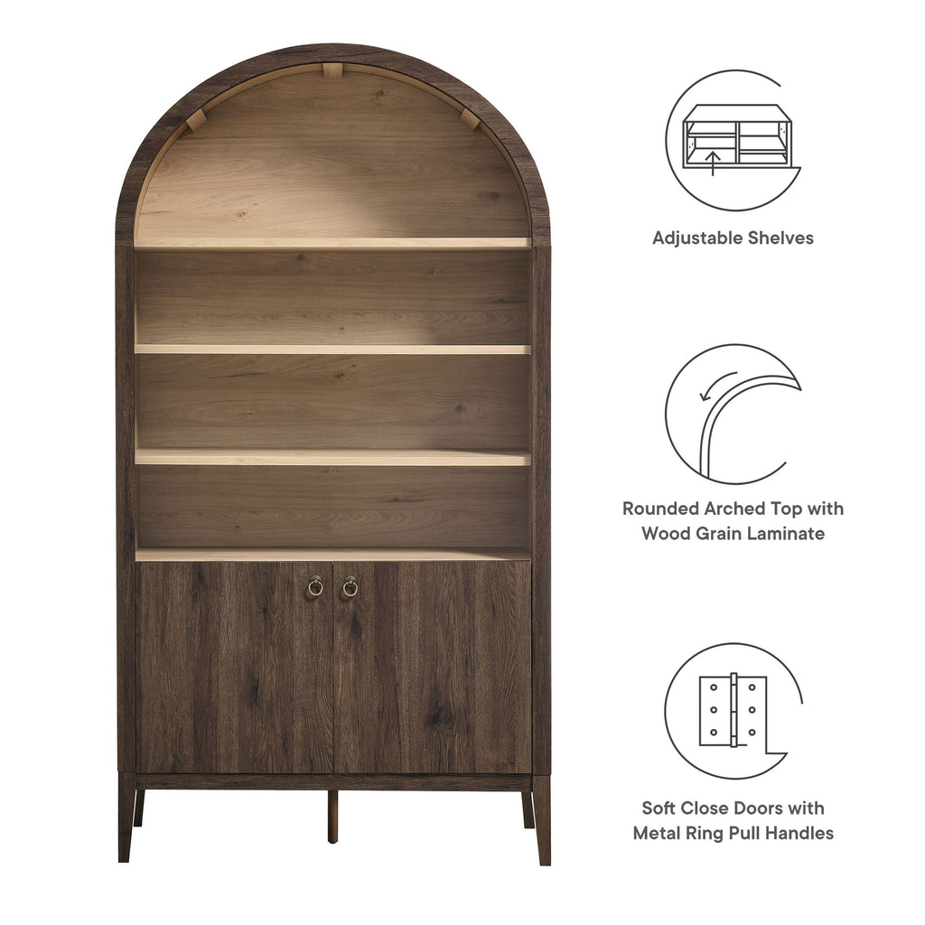 Nolan 74" Tall Wide Arched Storage Display Cabinet Bookshelf - Dark Walnut