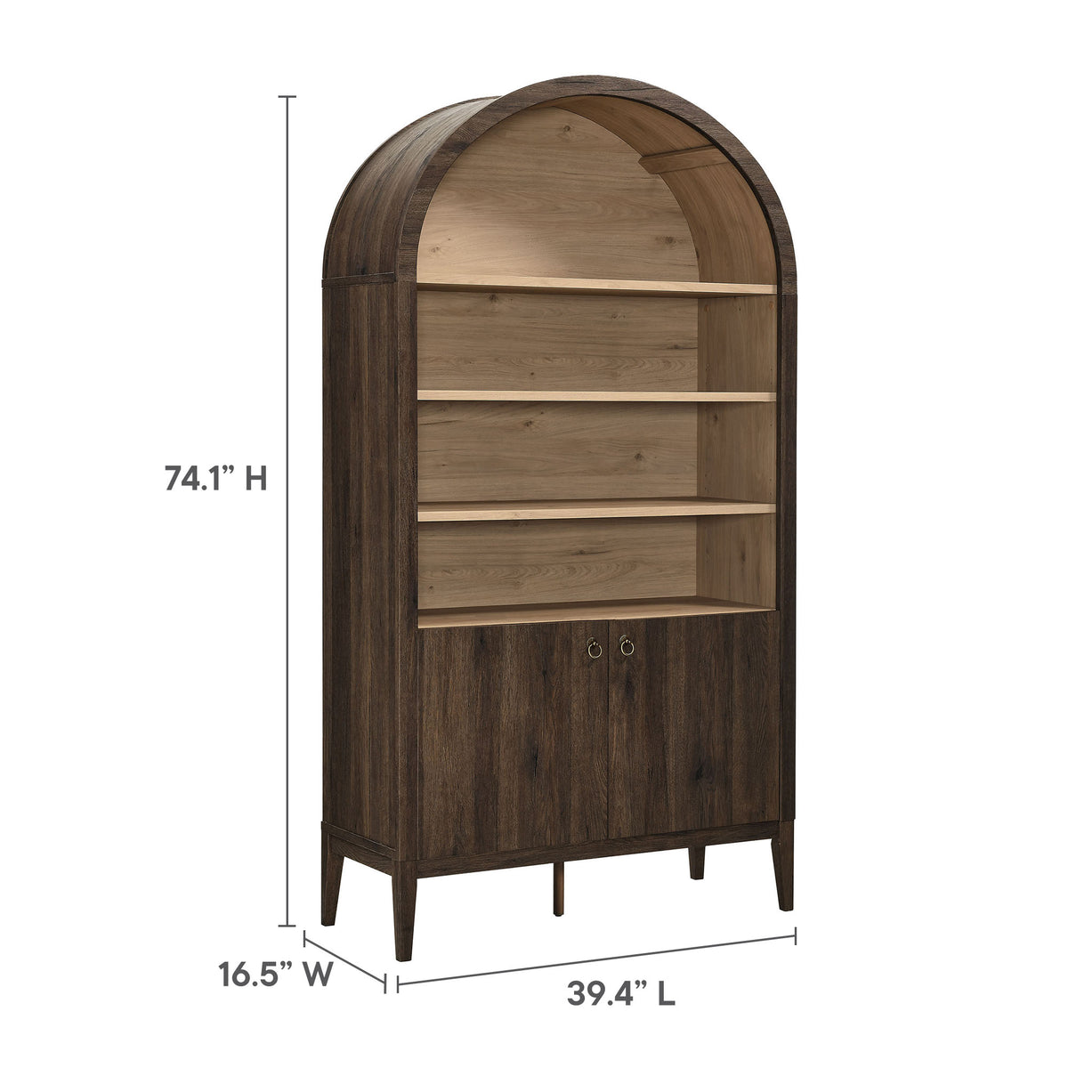 Nolan 74" Tall Wide Arched Storage Display Cabinet Bookshelf - Dark Walnut