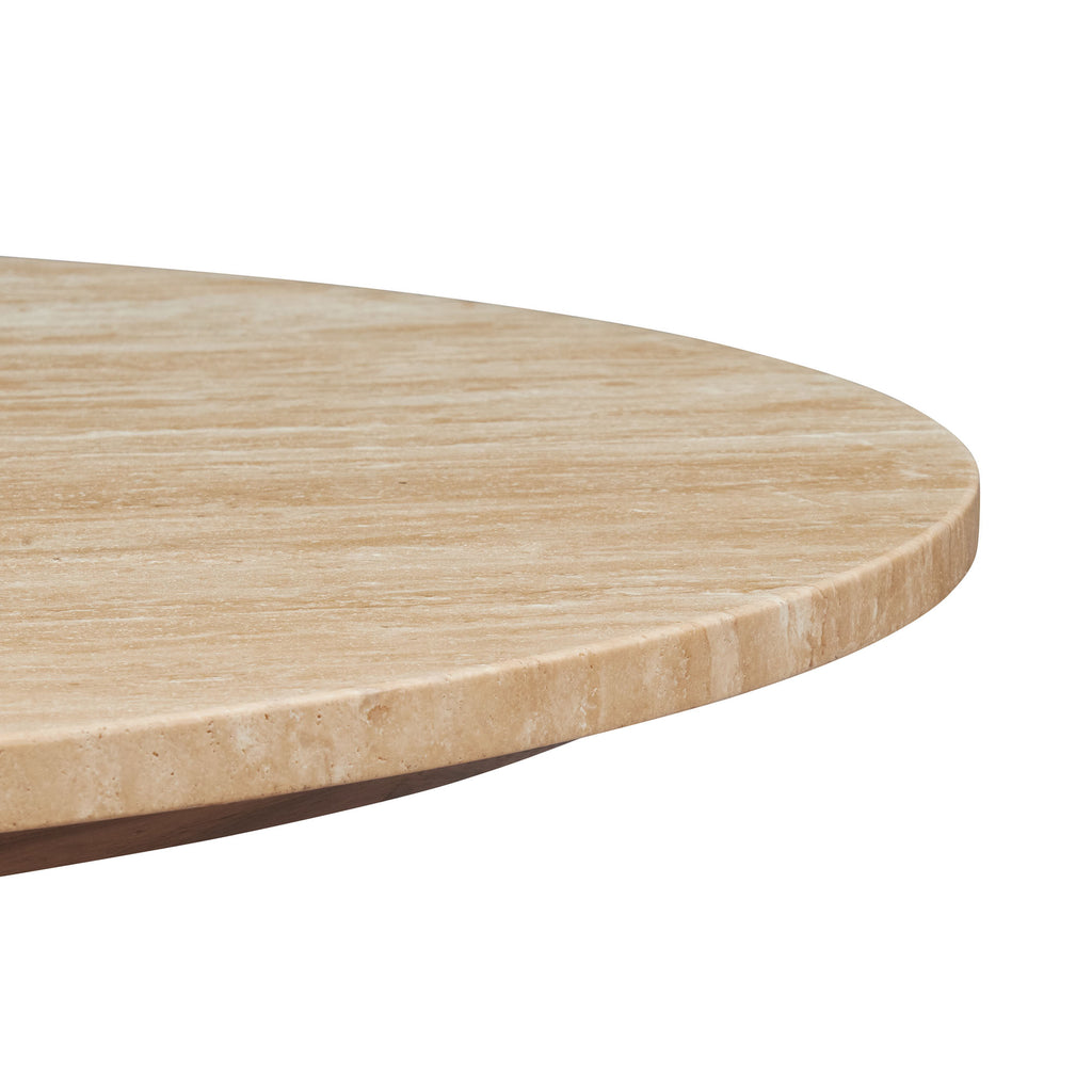 Kioni Round Travertine Coffee Table - Walnut