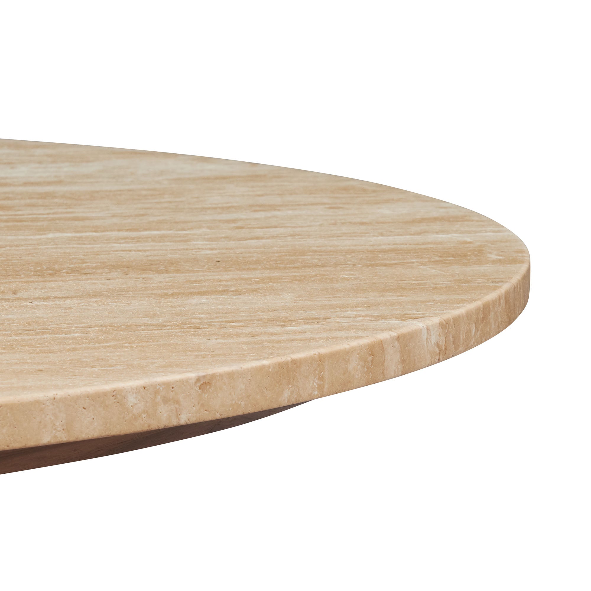 Kioni Round Travertine Coffee Table - Walnut