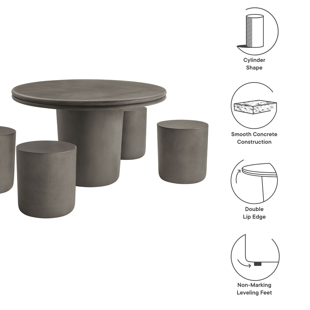 Brion Indoor - Outdoor Patio Concrete 5 Piece Dining Table Set - Gray
