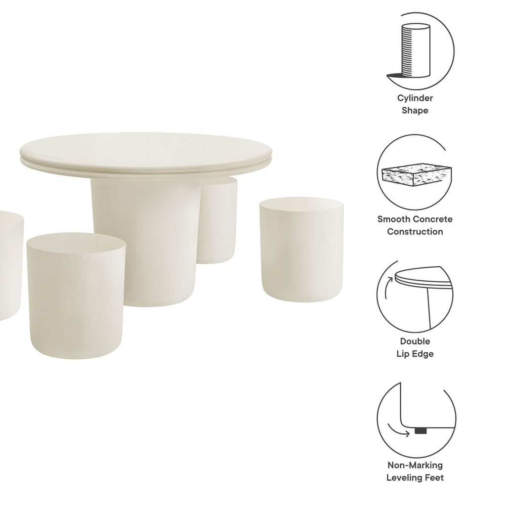 Brion Indoor - Outdoor Patio Concrete 5 Piece Dining Table Set - White
