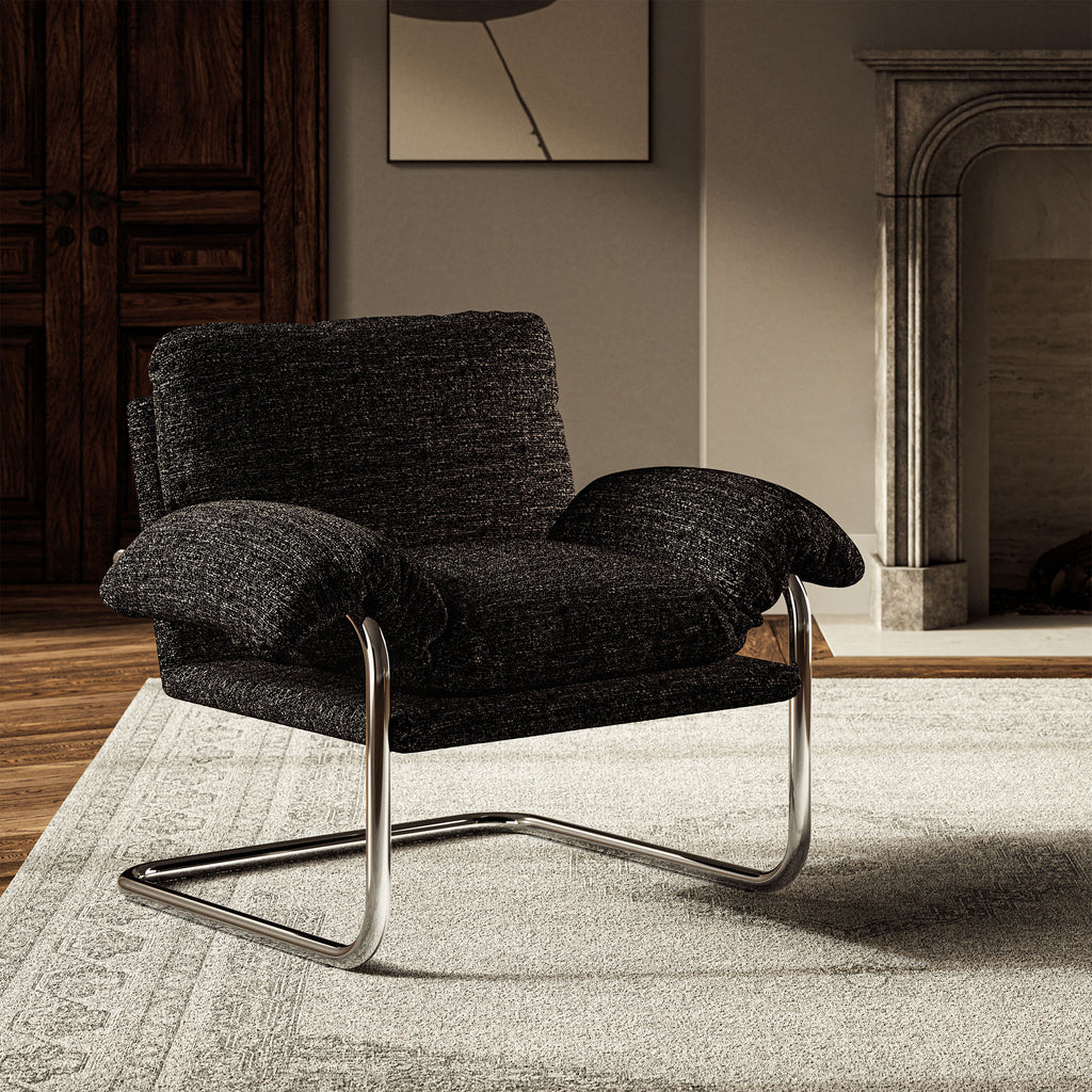 Ansel Boucle Fabric Accent Chair - Charcoal