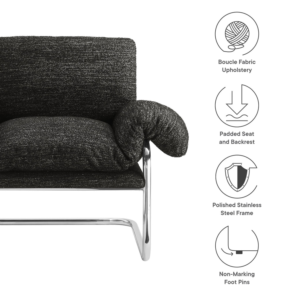 Ansel Boucle Fabric Accent Chair - Charcoal