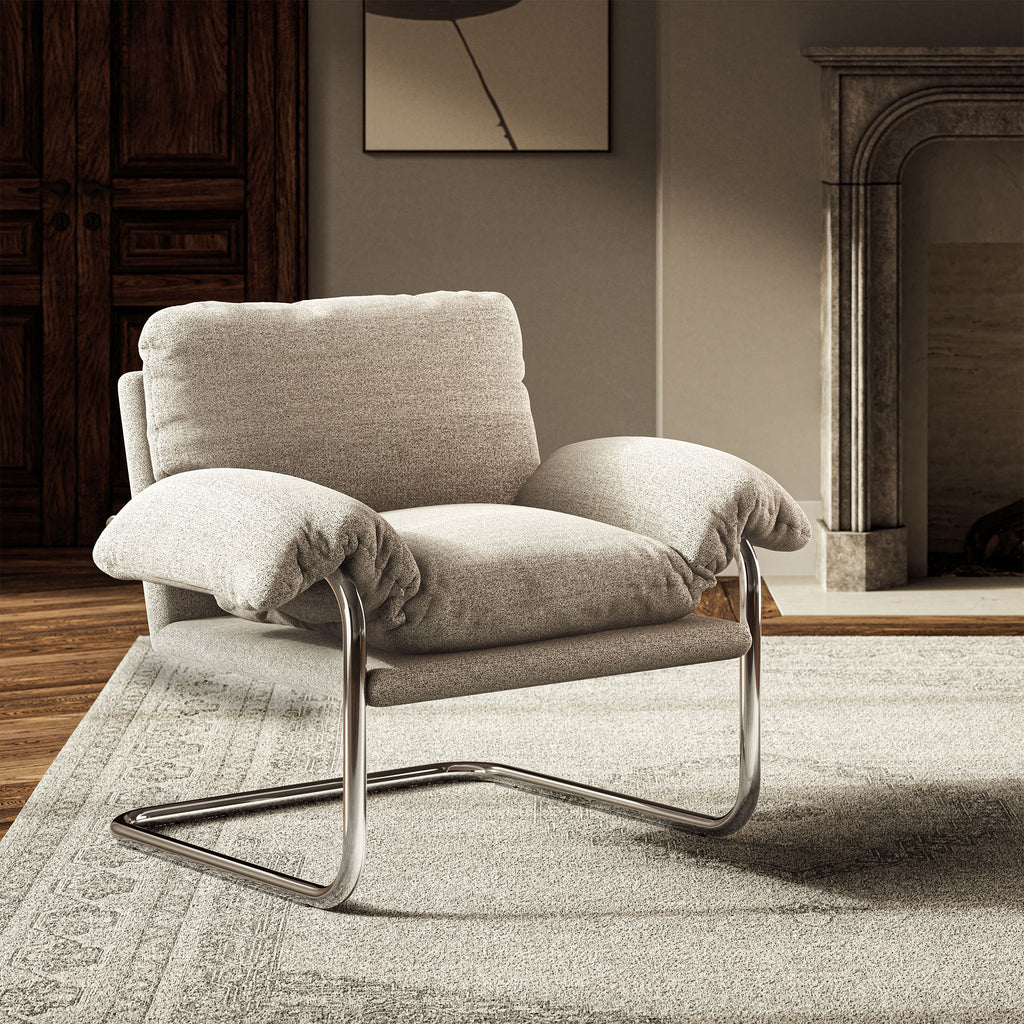 Ansel Boucle Fabric Accent Chair - Newsprint