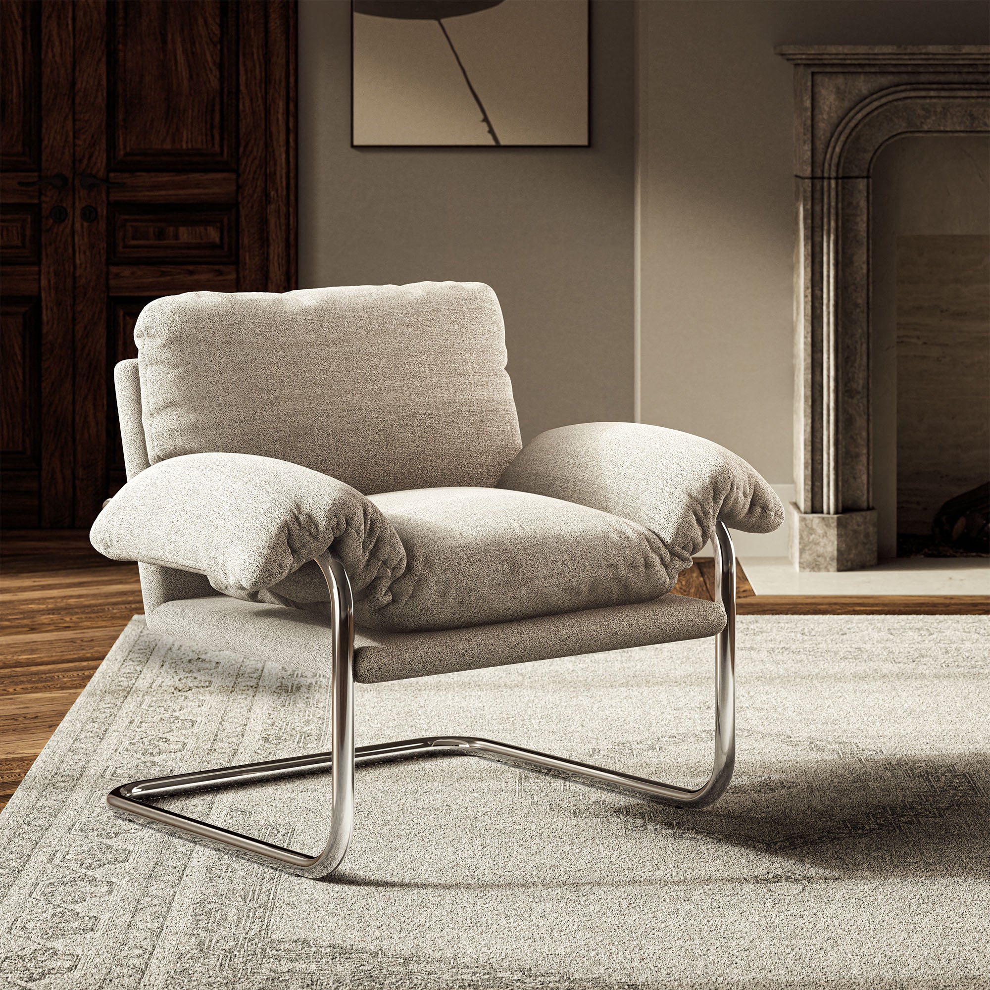 Ansel Boucle Fabric Accent Chair - Newsprint