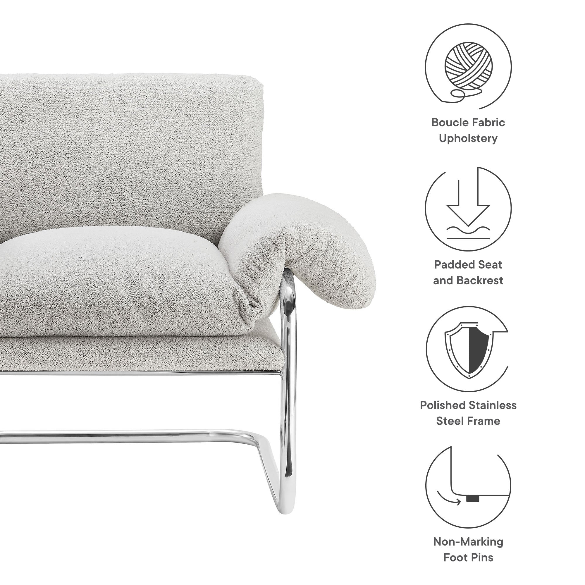 Ansel Boucle Fabric Accent Chair - Newsprint