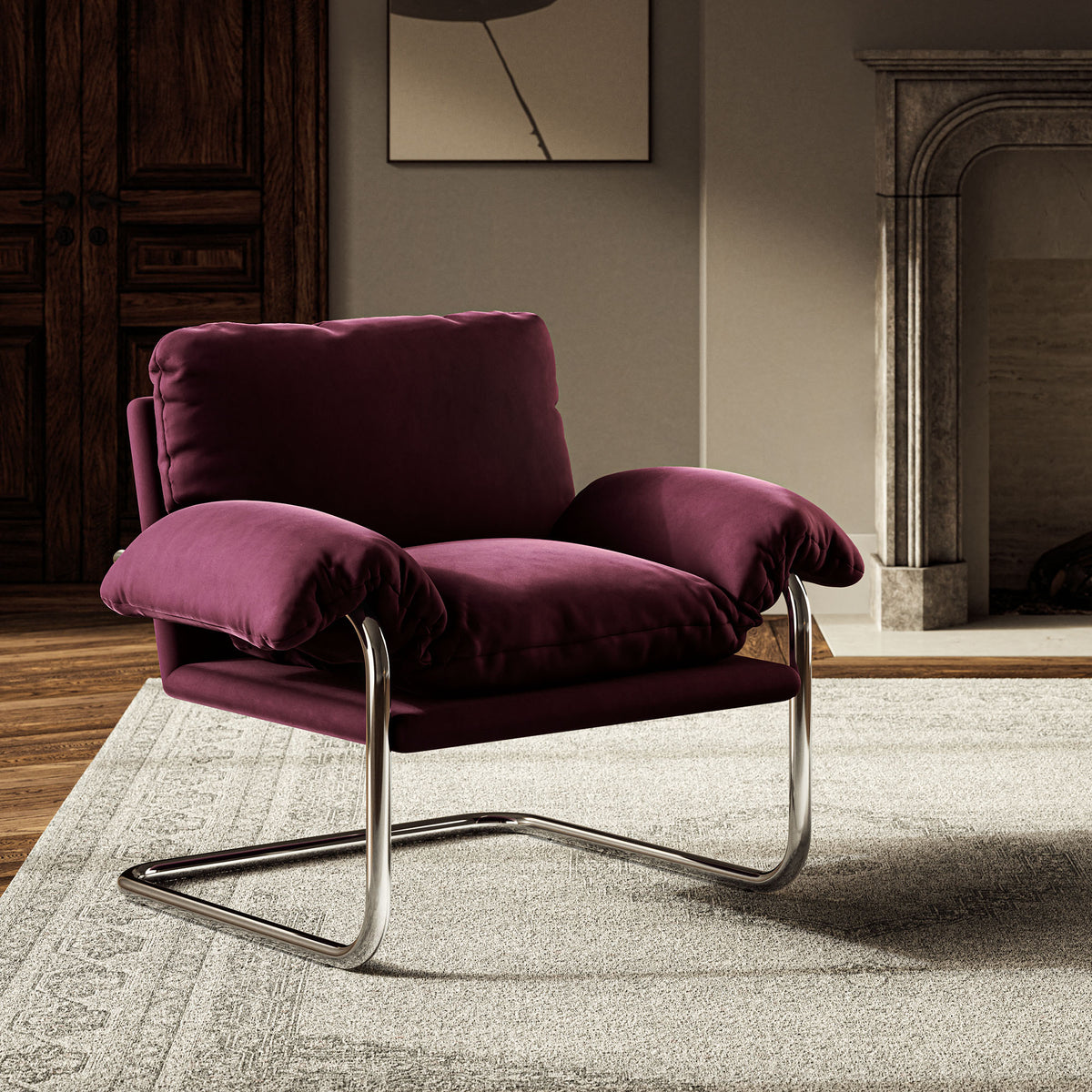 Ansel Performance Velvet Accent Chair - Mulberry