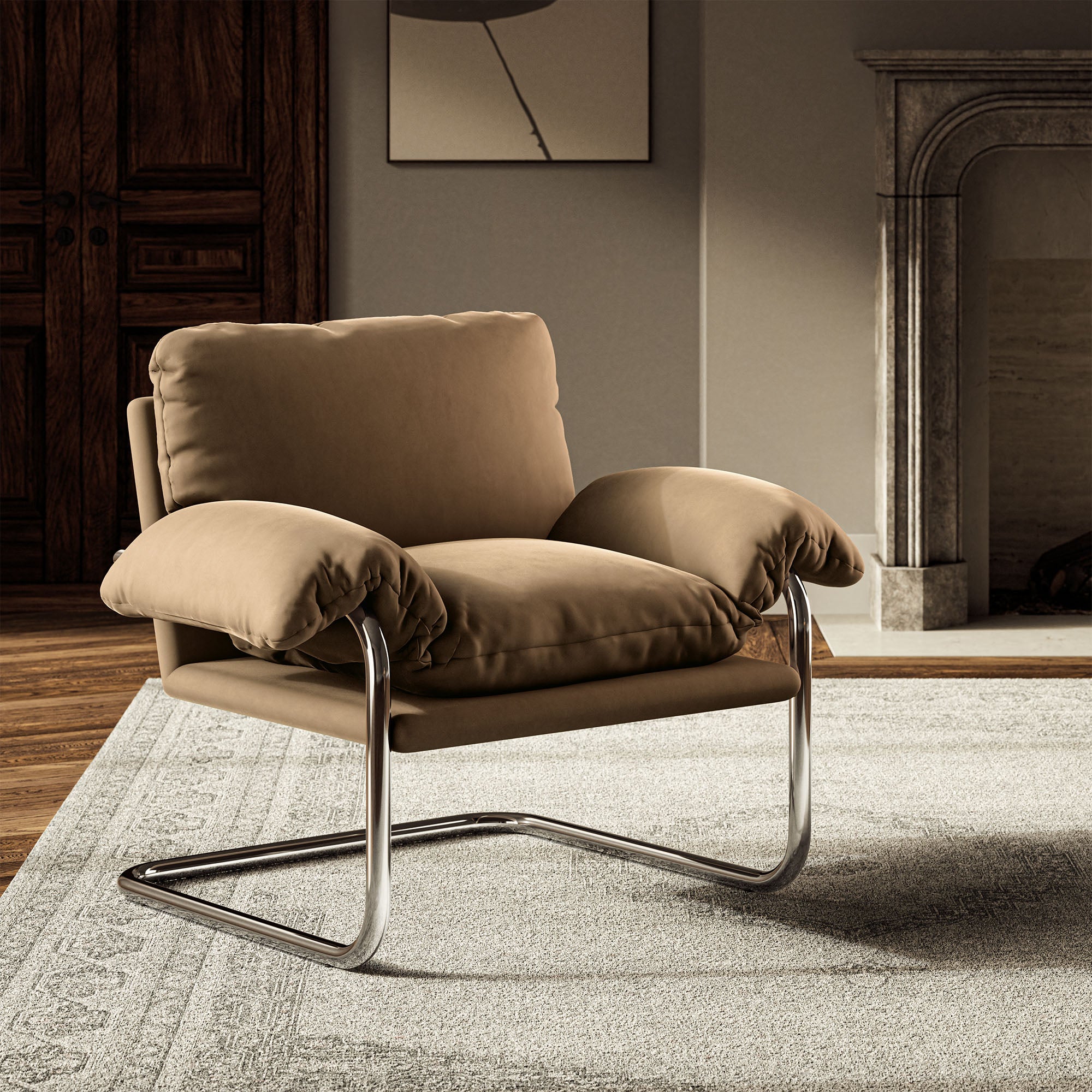 Ansel Performance Velvet Accent Chair - Taupe