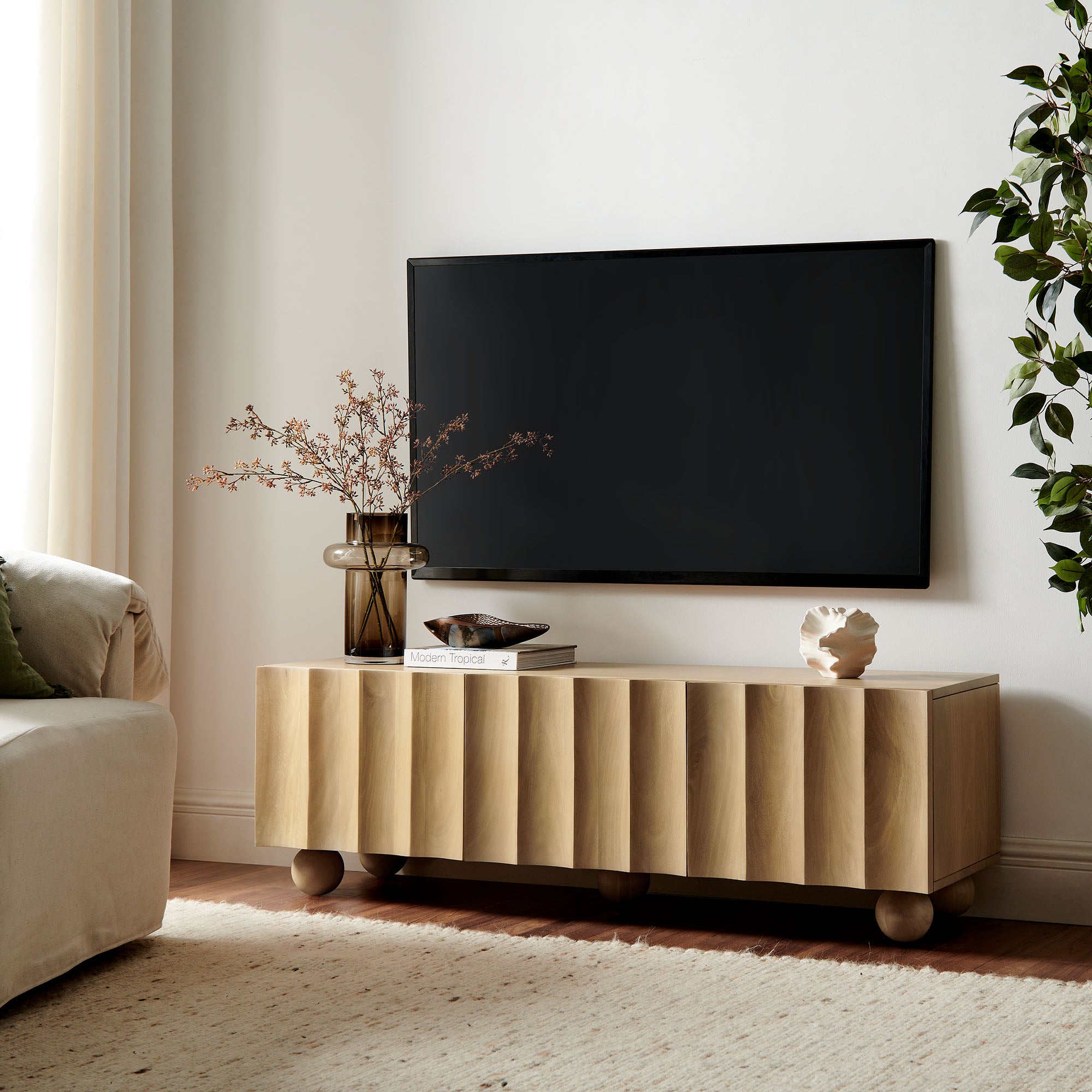 Sorren Scalloped 54" Wood TV Stand - Natural