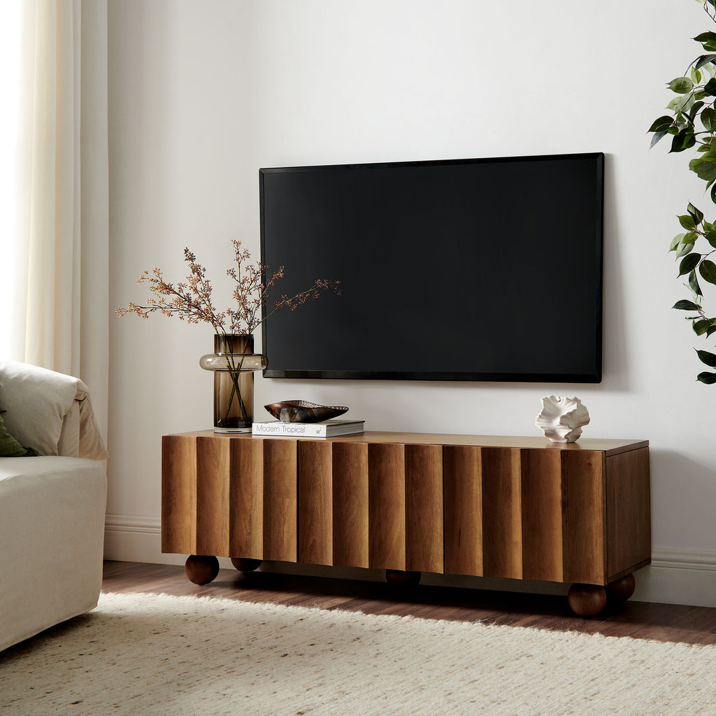 Sorren Scalloped 54" Wood TV Stand - Walnut