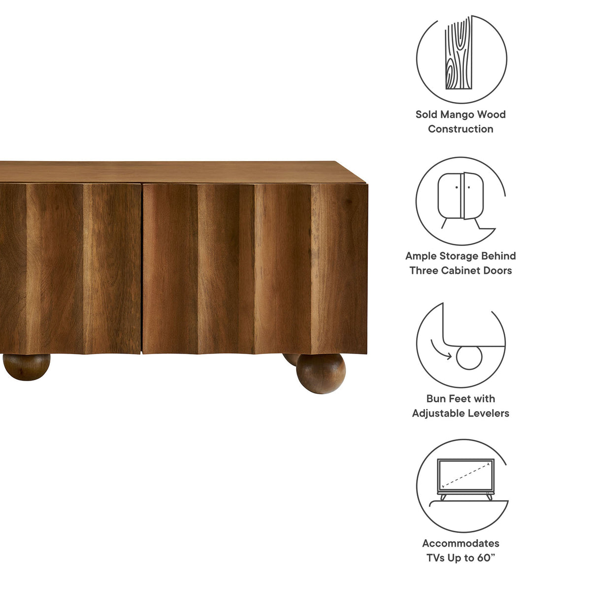Sorren Scalloped 54" Wood TV Stand - Walnut