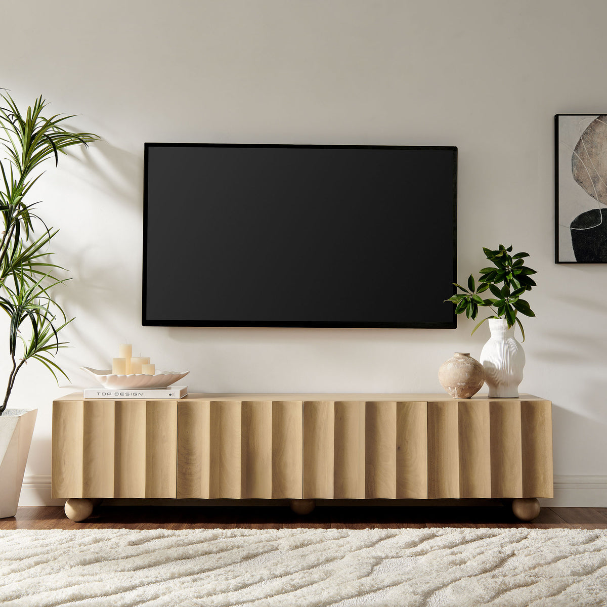 Sorren Scalloped 71" Wood TV Stand - Natural