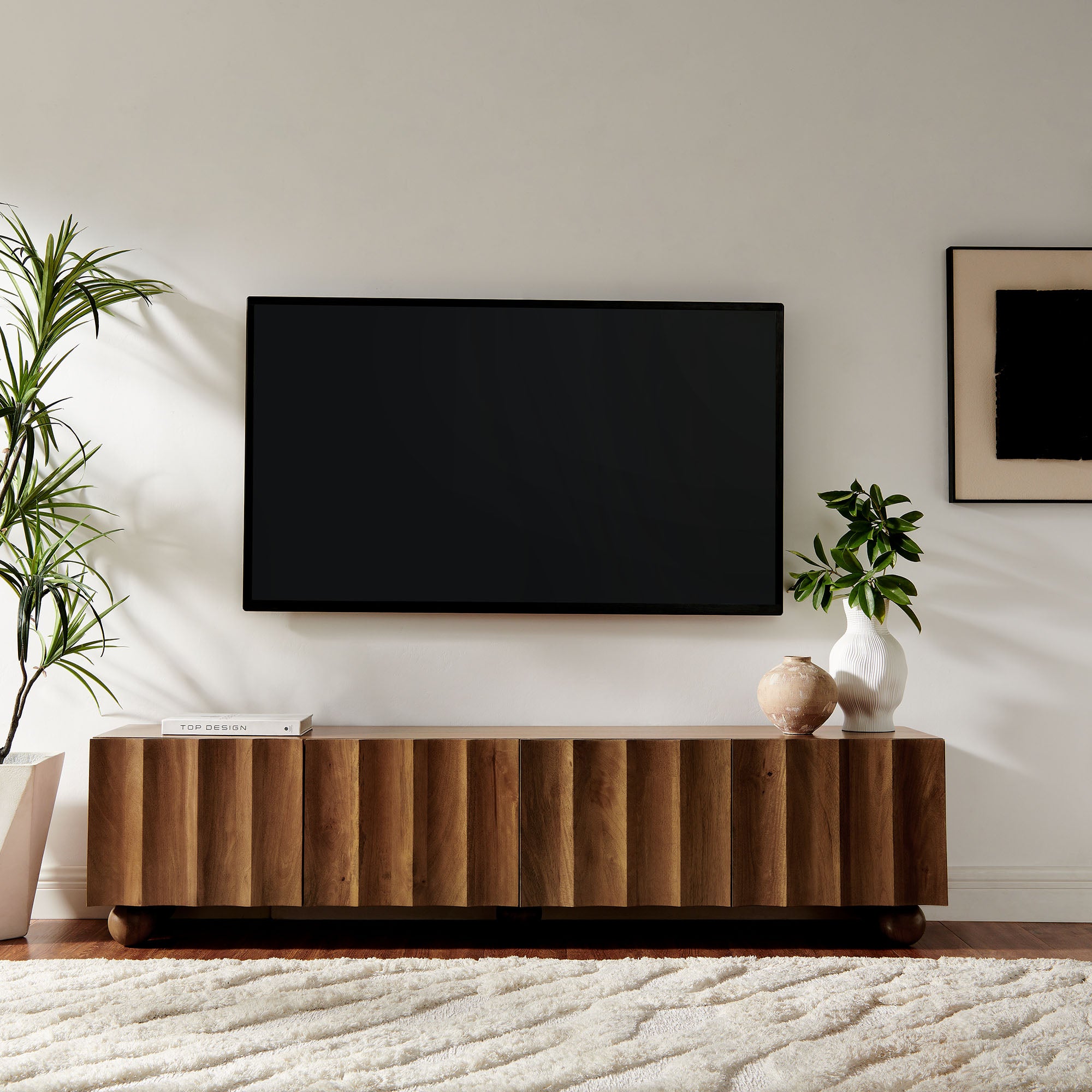 Sorren Scalloped 71" Wood TV Stand - Walnut