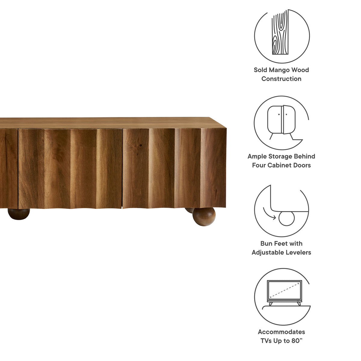 Sorren Scalloped 71" Wood TV Stand - Walnut