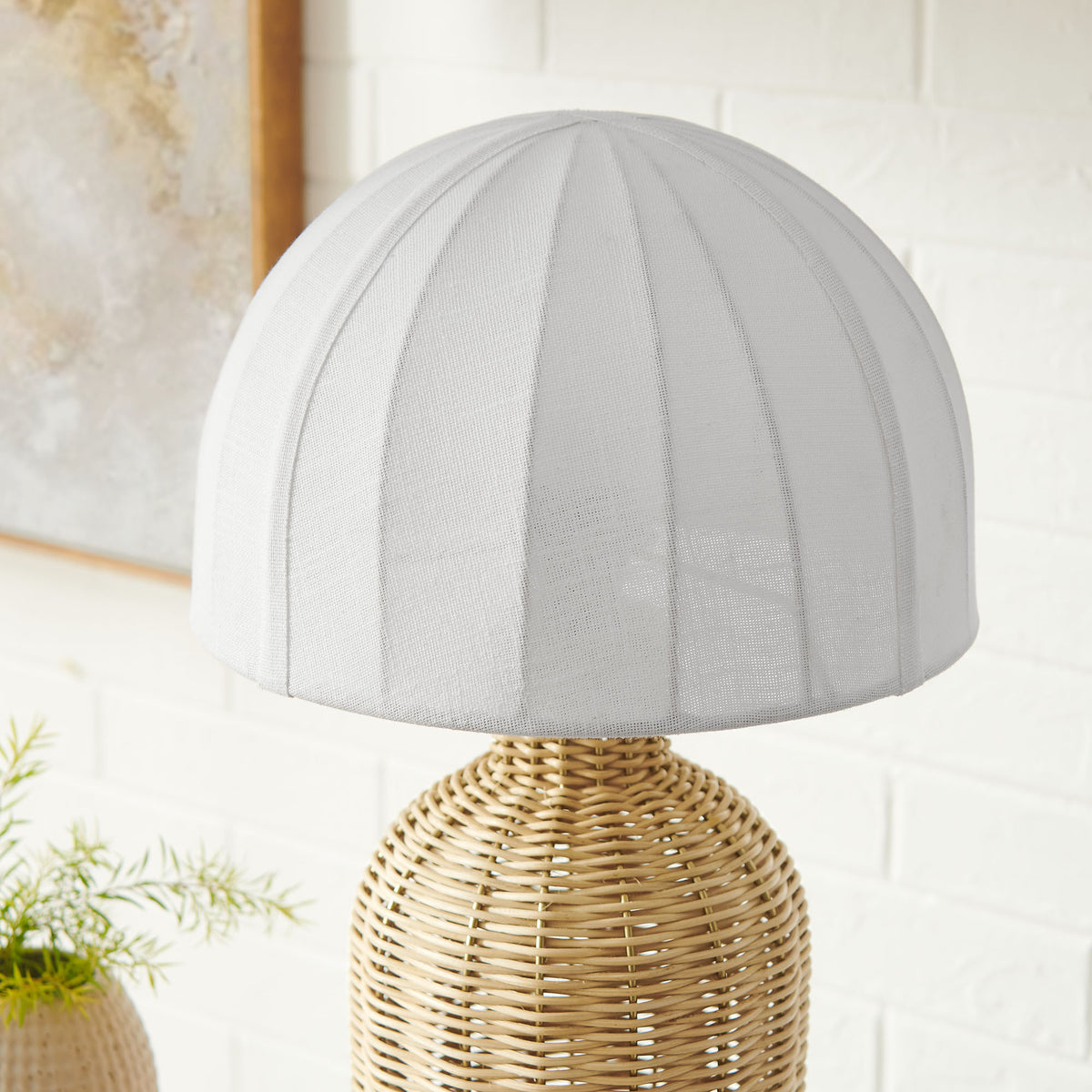 Santo Rattan Table Lamp With Dome Shade - White Natural