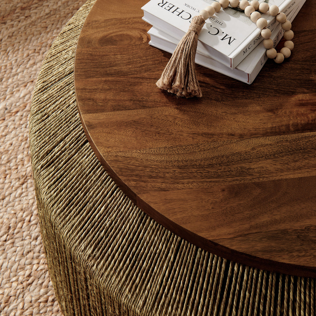 Maris Seagrass and Wood Coffee Table - Walnut Natural