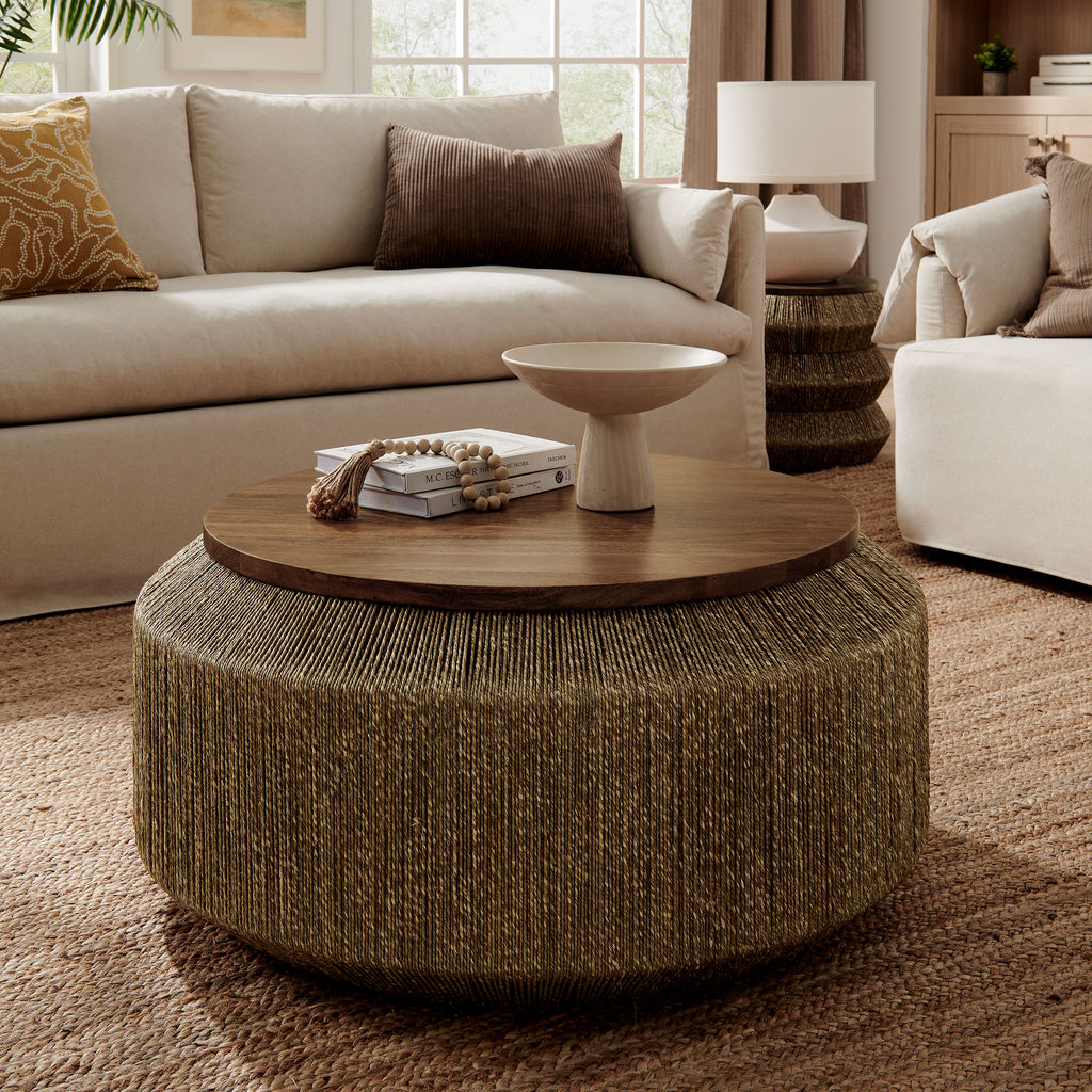 Maris Seagrass and Wood Coffee Table - Walnut Natural