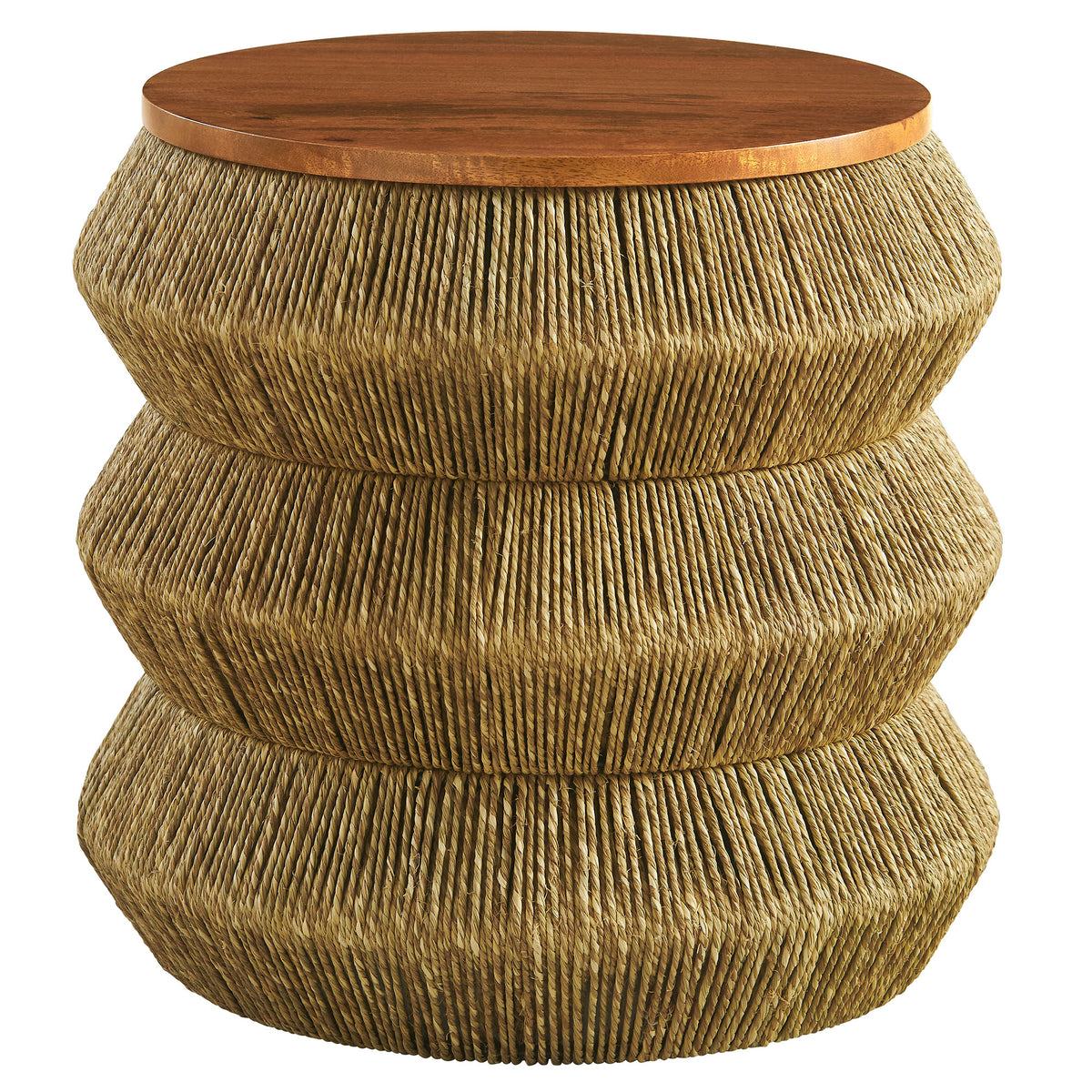 Maris Seagrass and Wood End Table - Walnut Natural