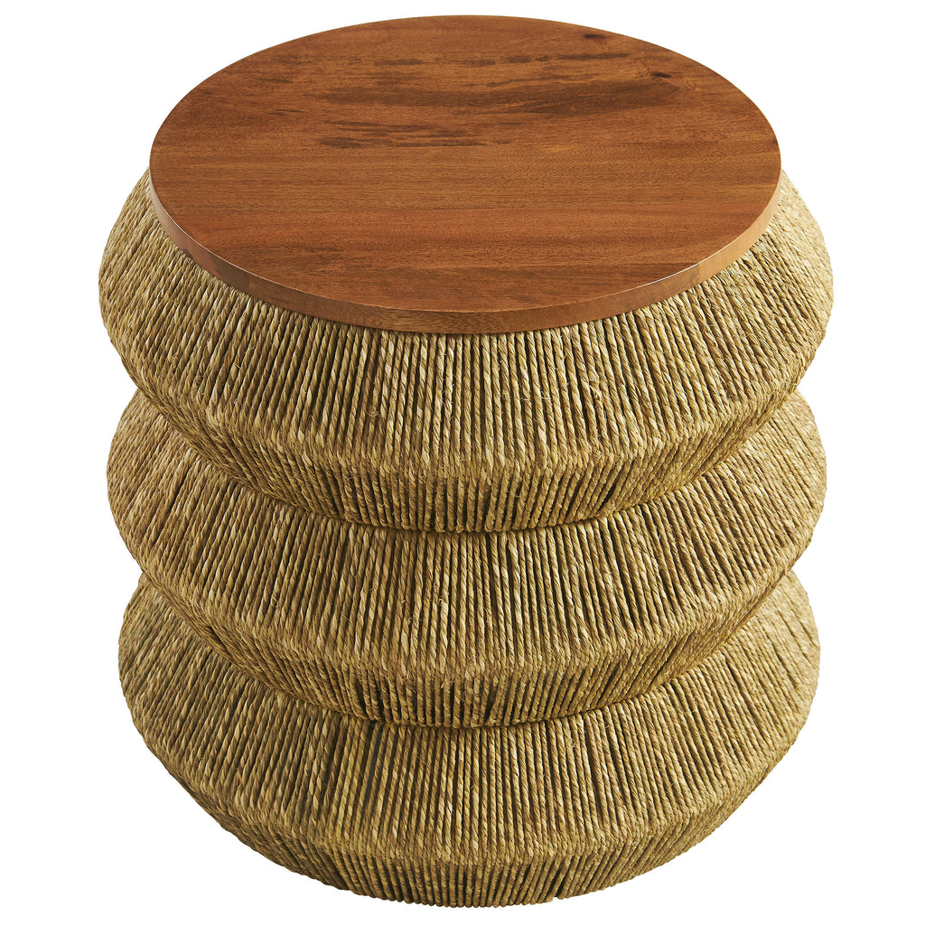Maris Seagrass and Wood End Table - Walnut Natural