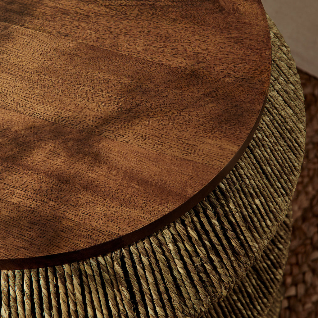 Maris Seagrass and Wood End Table - Walnut Natural